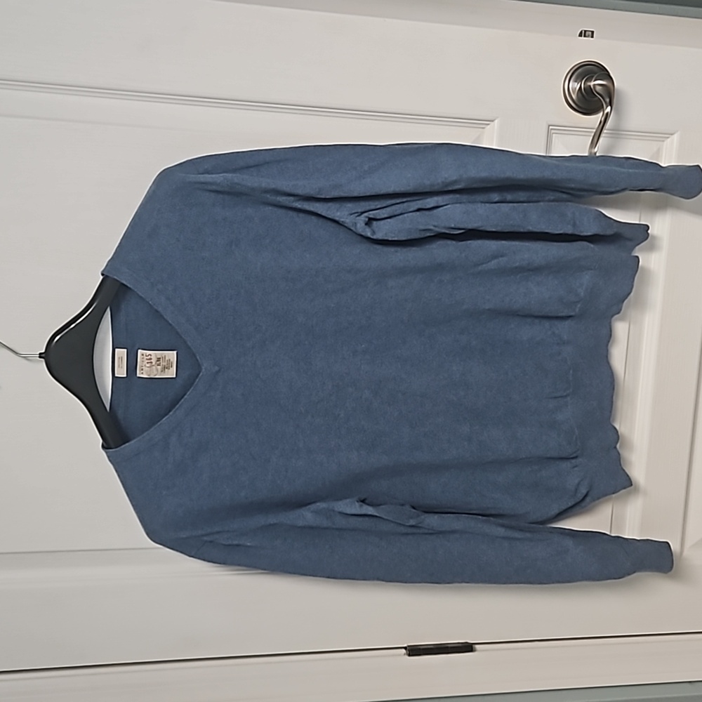Article 365 Cotton Cashmere Soft Blue Lightweight V-Neck Sweater - Mens XL